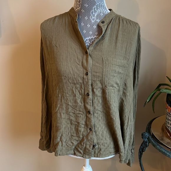 Free People Olive Button Down Shirt - Picture 2 of 10